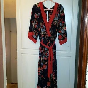 Floral Wrap Jumpsuit with Red Trim - Women Pants & Jumpsuits